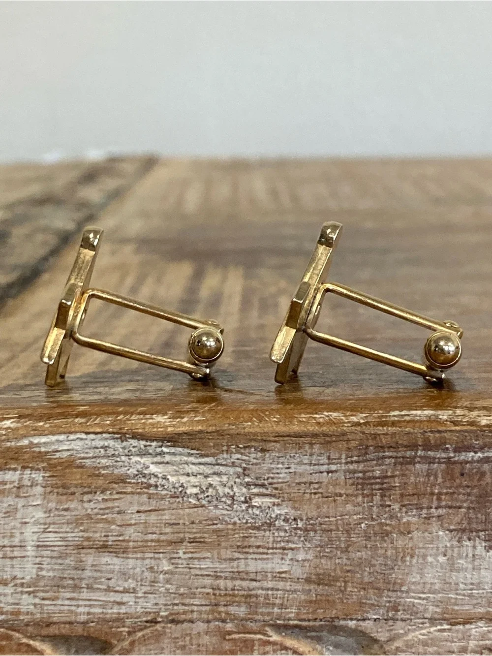 Vintage Masonic Square & Compass Cufflinks with Blue Enamel Gold Tone